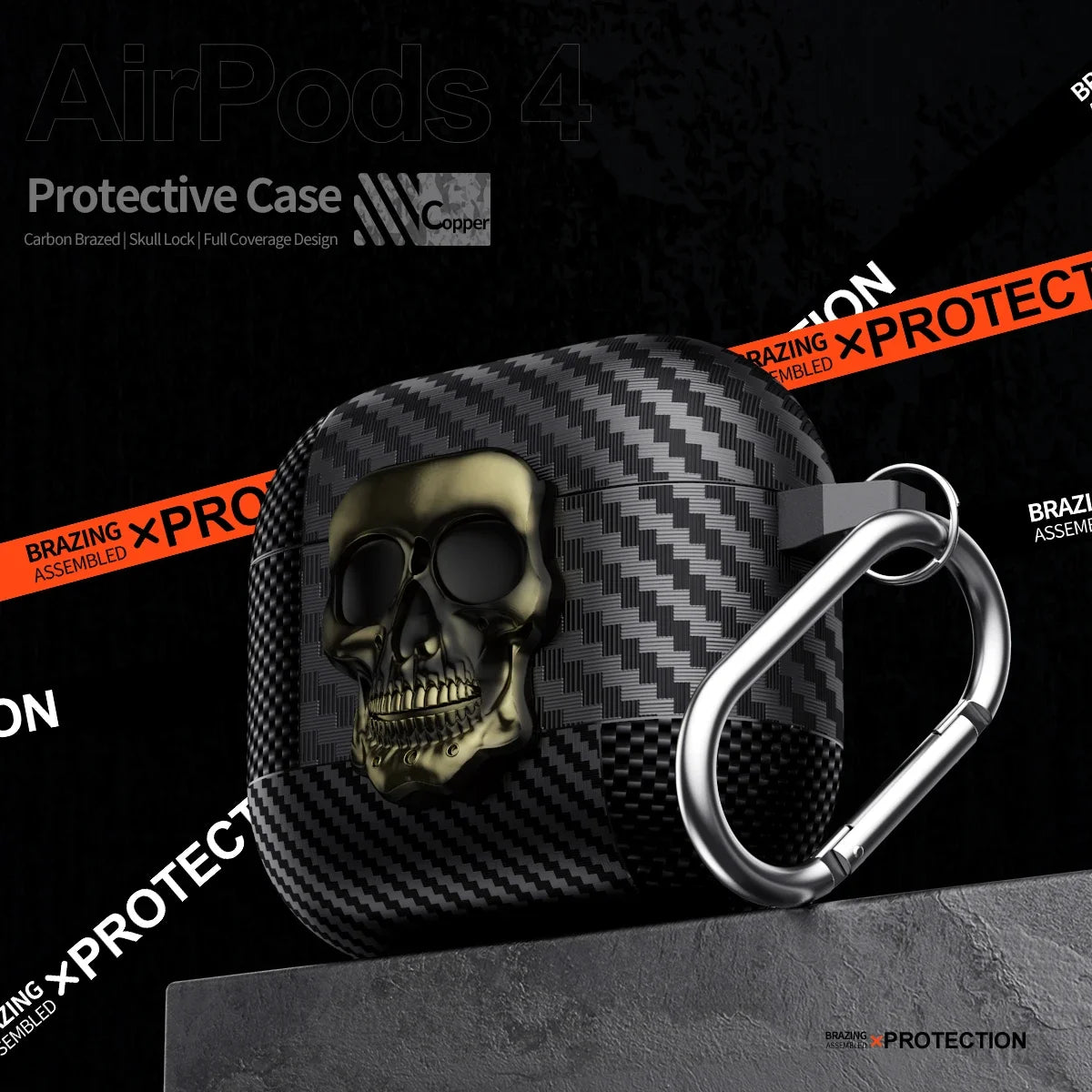 Suit Thug Skull Series Earphone Case for Airpods 4 Headphone Cases for Airpods Pro 2 2Nd 3 2 1 Cover Carbon Fiber Capa with Hook