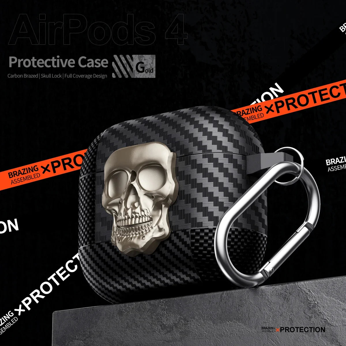 Suit Thug Skull Series Earphone Case for Airpods 4 Headphone Cases for Airpods Pro 2 2Nd 3 2 1 Cover Carbon Fiber Capa with Hook