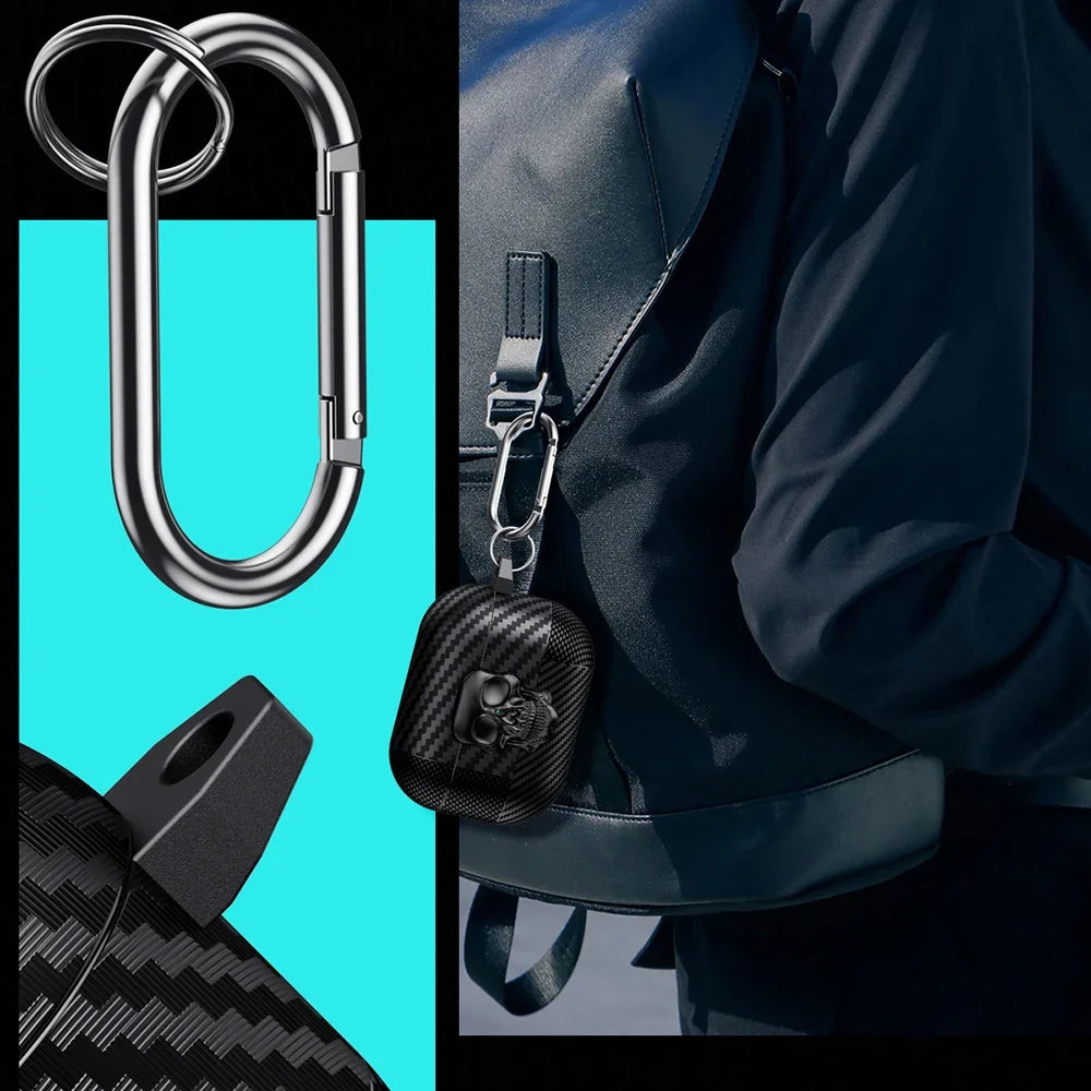 Suit Thug Skull Series Earphone Case for Airpods 4 Headphone Cases for Airpods Pro 2 2Nd 3 2 1 Cover Carbon Fiber Capa with Hook
