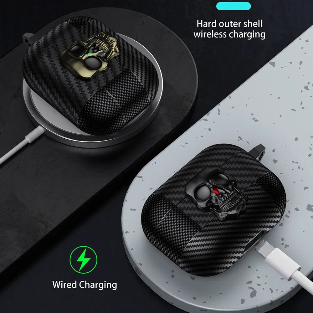 Suit Thug Skull Series Earphone Case for Airpods 4 Headphone Cases for Airpods Pro 2 2Nd 3 2 1 Cover Carbon Fiber Capa with Hook