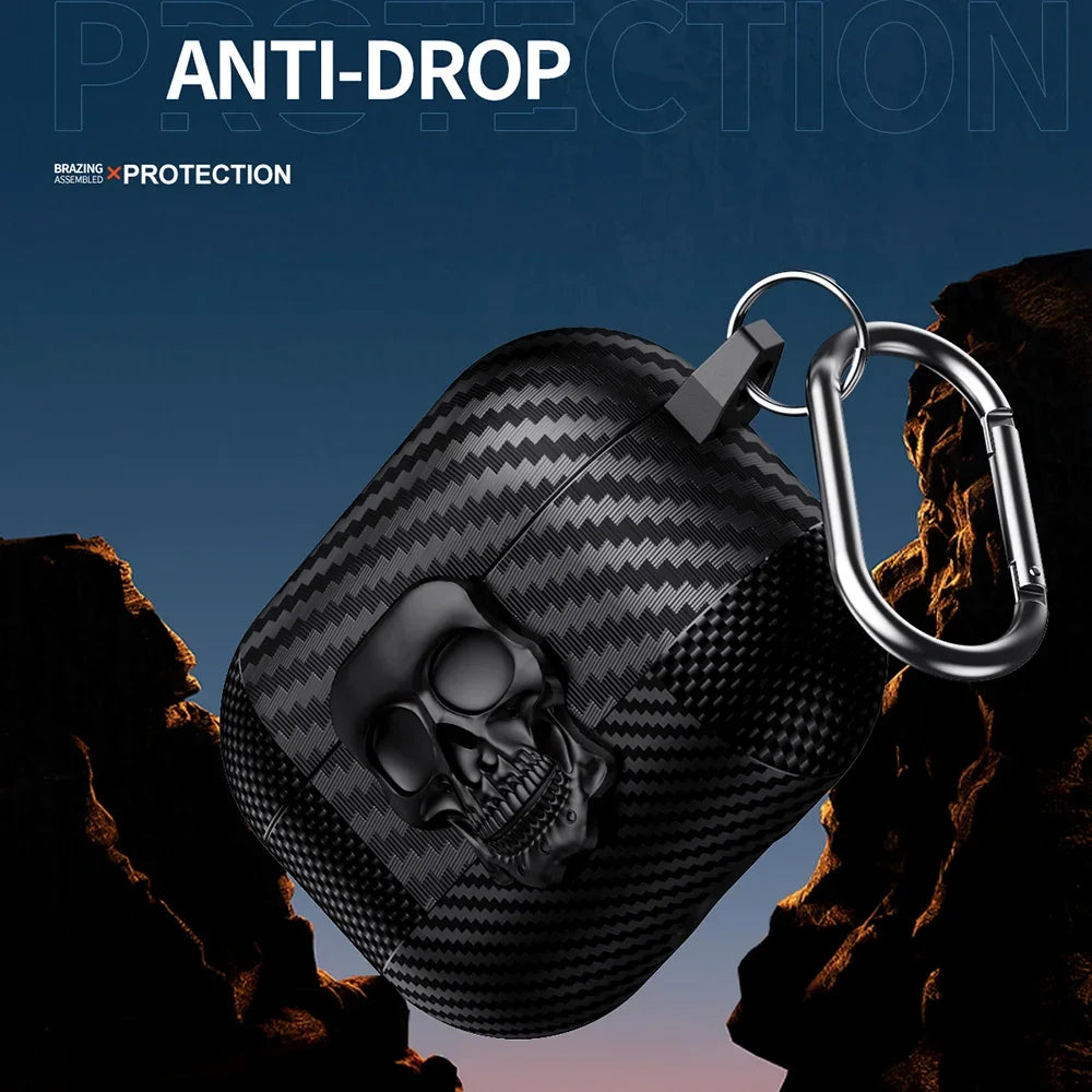 Suit Thug Skull Series Earphone Case for Airpods 4 Headphone Cases for Airpods Pro 2 2Nd 3 2 1 Cover Carbon Fiber Capa with Hook