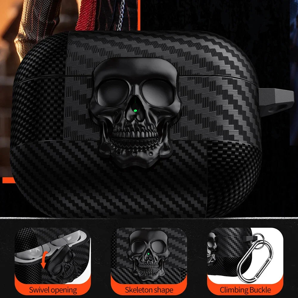 Suit Thug Skull Series Earphone Case for Airpods 4 Headphone Cases for Airpods Pro 2 2Nd 3 2 1 Cover Carbon Fiber Capa with Hook
