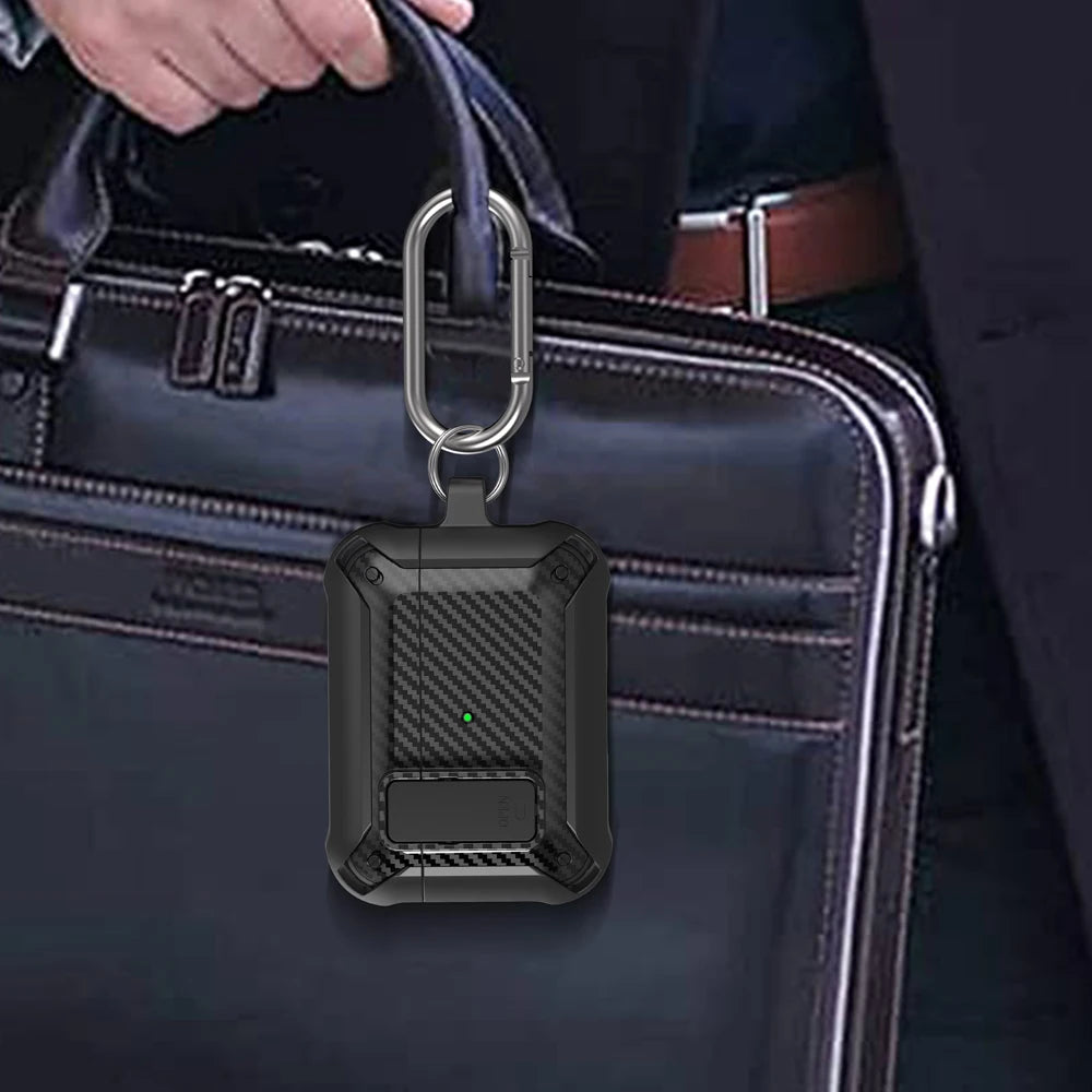 Security Lock Cover for Airpods Pro 2 Case Luxury Carbon Fibre Switch Earphone Case with Keychain for Airpods 4 3 Shockproof Box