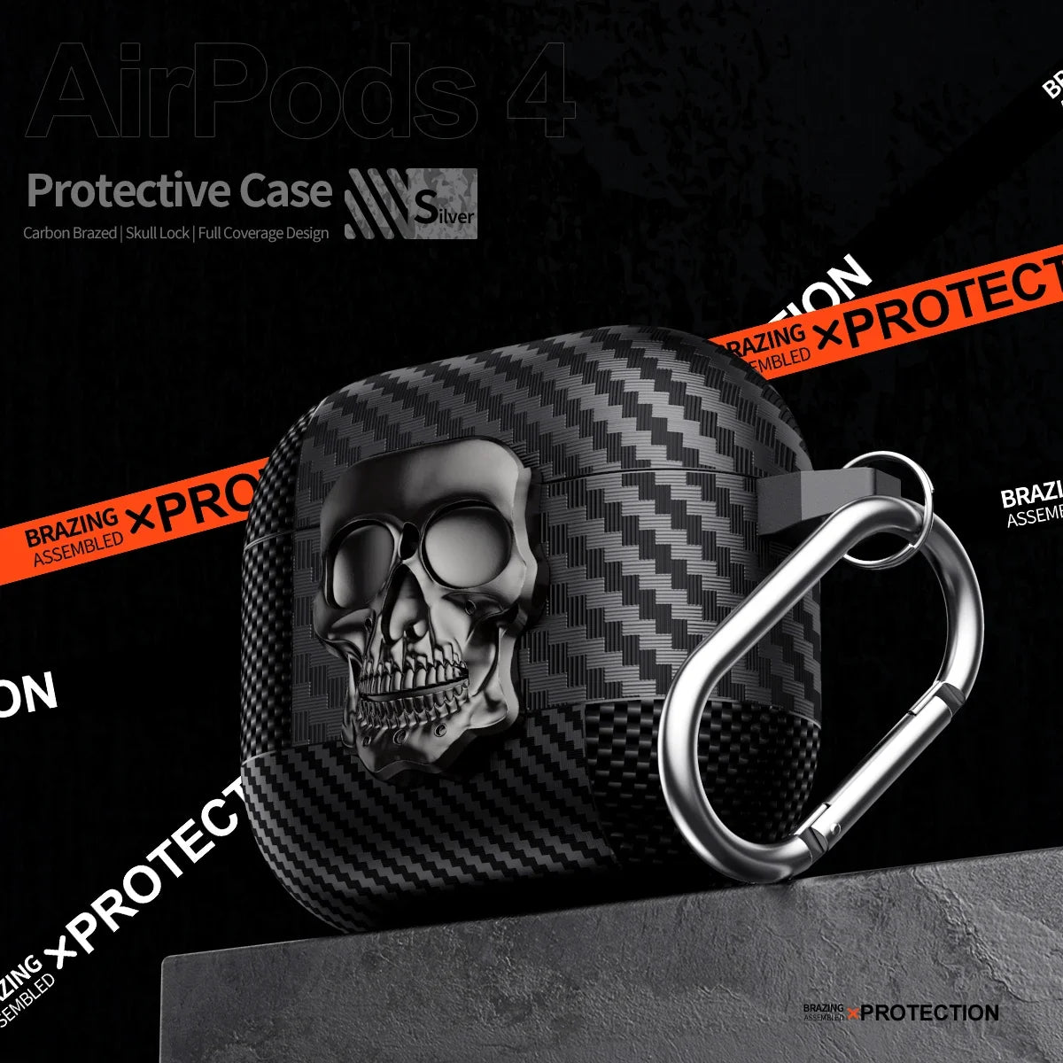 Suit Thug Skull Series Earphone Case for Airpods 4 Headphone Cases for Airpods Pro 2 2Nd 3 2 1 Cover Carbon Fiber Capa with Hook