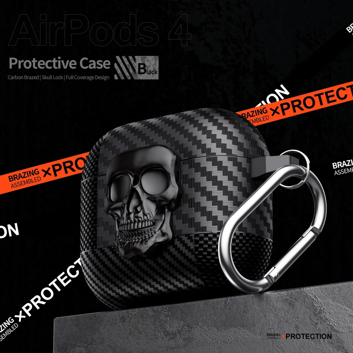 Suit Thug Skull Series Earphone Case for Airpods 4 Headphone Cases for Airpods Pro 2 2Nd 3 2 1 Cover Carbon Fiber Capa with Hook