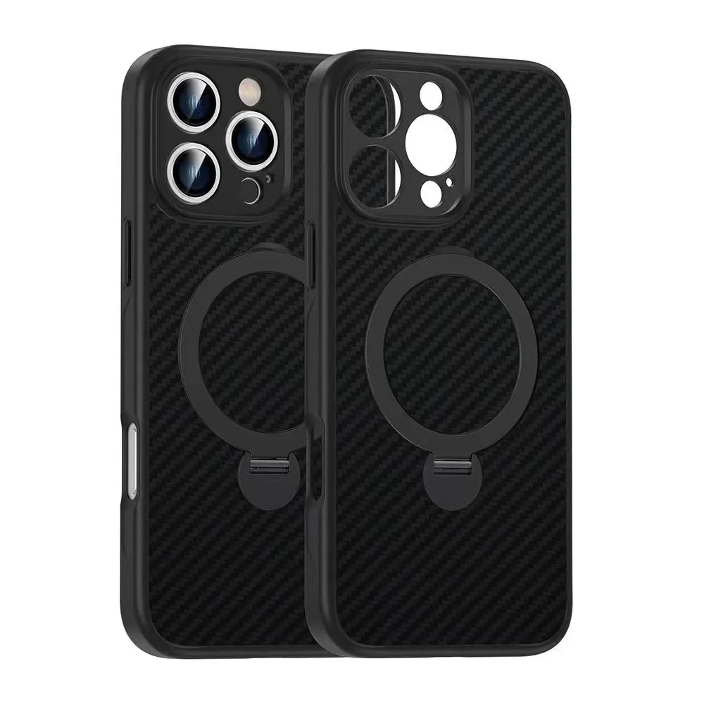 Deluxe Carbon Fiber Texture Phone Case for Iphone 16 15 14 plus 13 12 Pro Max Magnetic Ring Stand Magsafe Wireless Cover