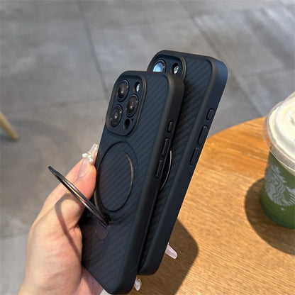 Deluxe Carbon Fiber Texture Phone Case for Iphone 16 15 14 plus 13 12 Pro Max Magnetic Ring Stand Magsafe Wireless Cover