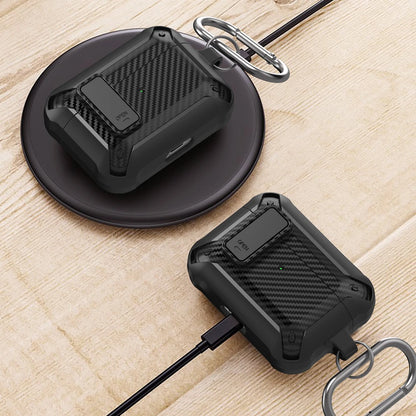 Security Lock Cover for Airpods Pro 2 Case Luxury Carbon Fibre Switch Earphone Case with Keychain for Airpods 4 3 Shockproof Box
