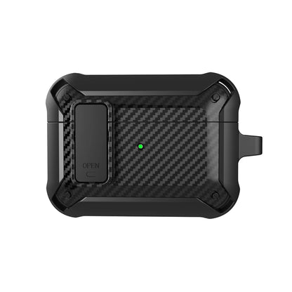 Security Lock Cover for Airpods Pro 2 Case Luxury Carbon Fibre Switch Earphone Case with Keychain for Airpods 4 3 Shockproof Box