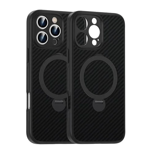 Deluxe Carbon Fiber Texture Phone Case for Iphone 16 15 14 plus 13 12 Pro Max Magnetic Ring Stand Magsafe Wireless Cover